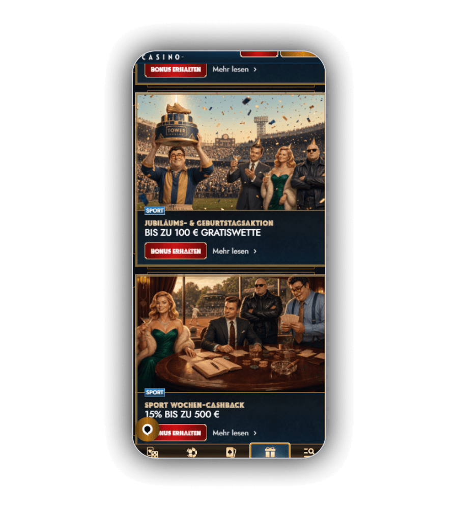 Offres Tower Casino, dont le cashback hebdomadaire de 15 % jusqu’à 500 &euro; pour les paris
