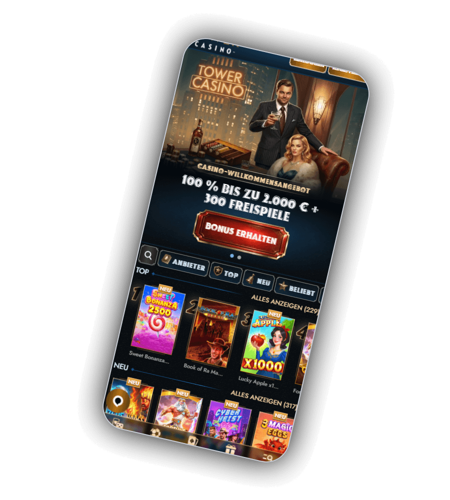 Offre de bienvenue Tower Casino : 100 % jusqu’à 2 000 &euro; et 300 tours gratuits, avec une sélection de machines à sous